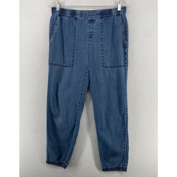 EILEEN FISHER Pants XS Tencel Organic Cotton Chambray Utility Tapered Ankle Blue - Picture 1 of 16